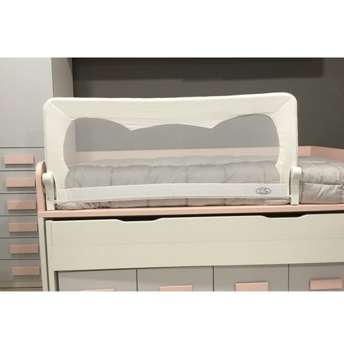 Barrera de seguridad Barrera de cama nido para bebé Modelo osito y luna rosa 150 x 66 cm Sello de calidad SGS. 