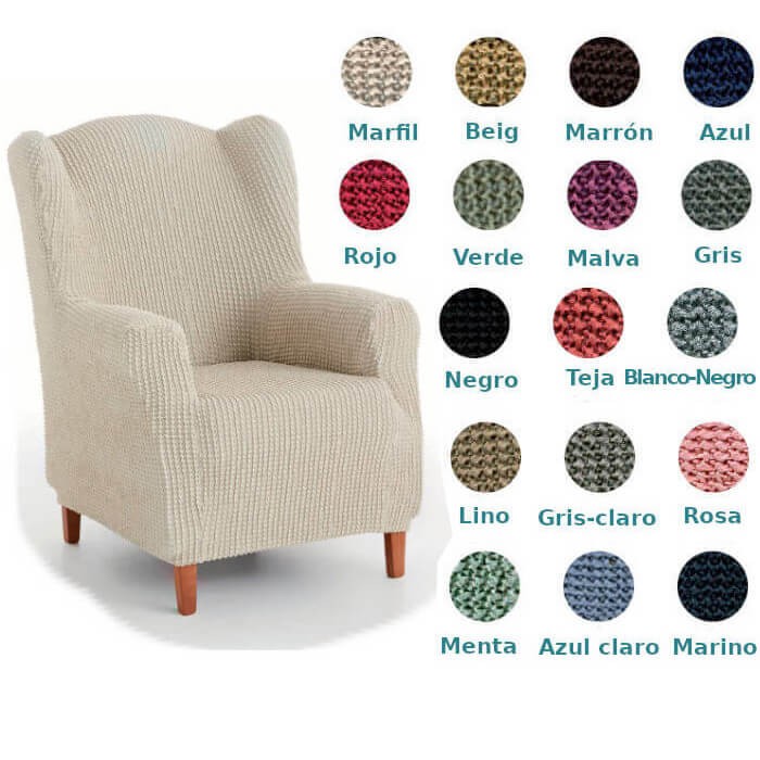 Fundas elásticas adaptables para sillones orejeros tejido Mercurio. Seis  colores.