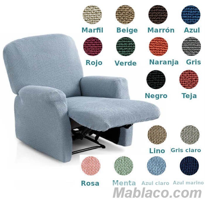 Funda AZUL para sofa de 1/2/3/4 plazas silla relax pies juntos orejero CLIC  CLAC
