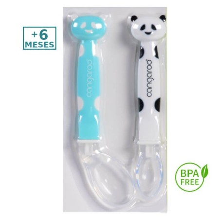 Cuchara Silicona Bebé Pack 2 Panda Azul