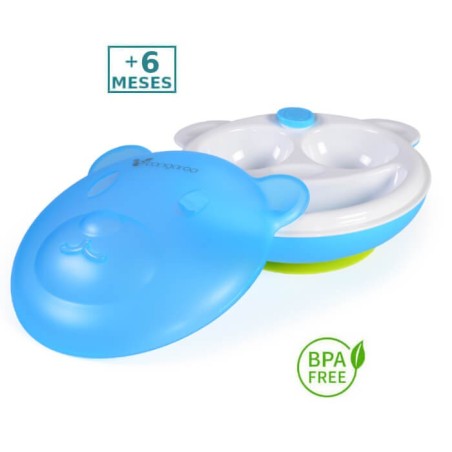 Bol con Compartimentos Bebé Mamá Panda Azul