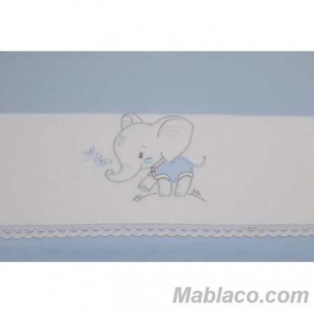 Juego Sábanas Bebé Elefante Puntilla Azul 100% Algodón