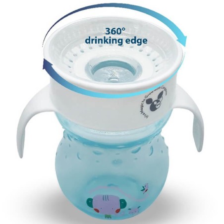Vaso Aprendizaje Antigoteo con asas 360º Magic Cup Azul