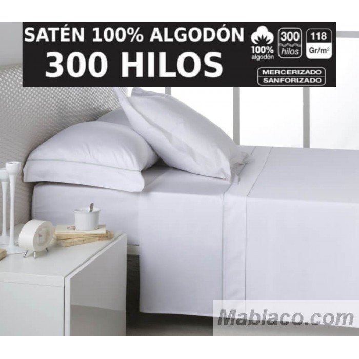Juego de sábanas blancas 100% algodón para cama de 105 cm