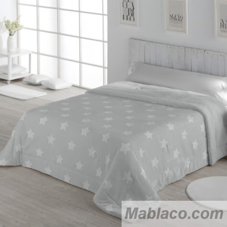 Edredón Comforter Estrellas Pole Gris Sedalina reverso Borreguillo Sherpa