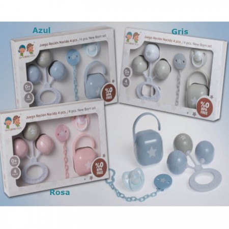 Sonajero y Set accesorio chupete bebe +0m 4 pcs - de bebé