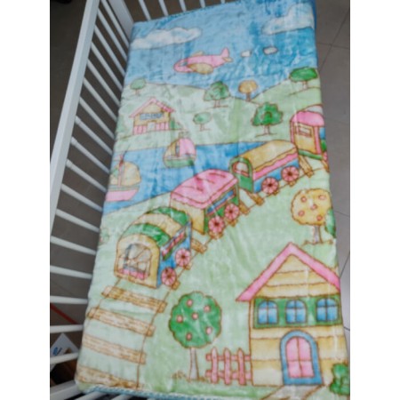 Manta bebe cuna Trenecito 110 x 130 Verde - suave