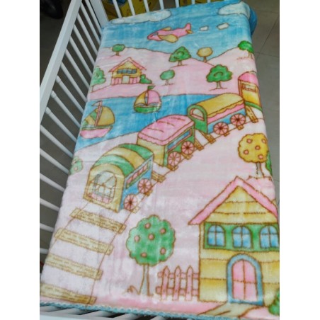 Manta bebe cuna Trenecito 110 x 130 Rosa