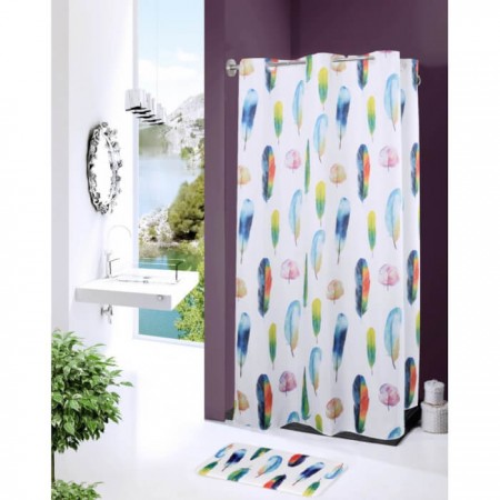 Cortina de Baño Plumas multicolor