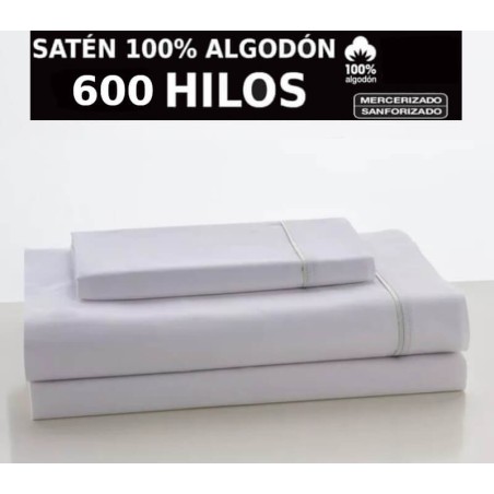 Juego de Sábanas Blancas Satén 600 hilos 100% Algodón Lisa