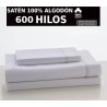 Juego de Sábanas Blancas Satén 600 hilos 100% Algodón Lisa