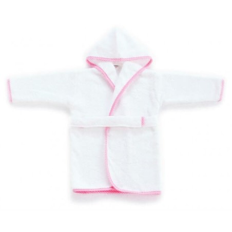 Albornoz Bebe y Niño Blanco con Ribete Rosa