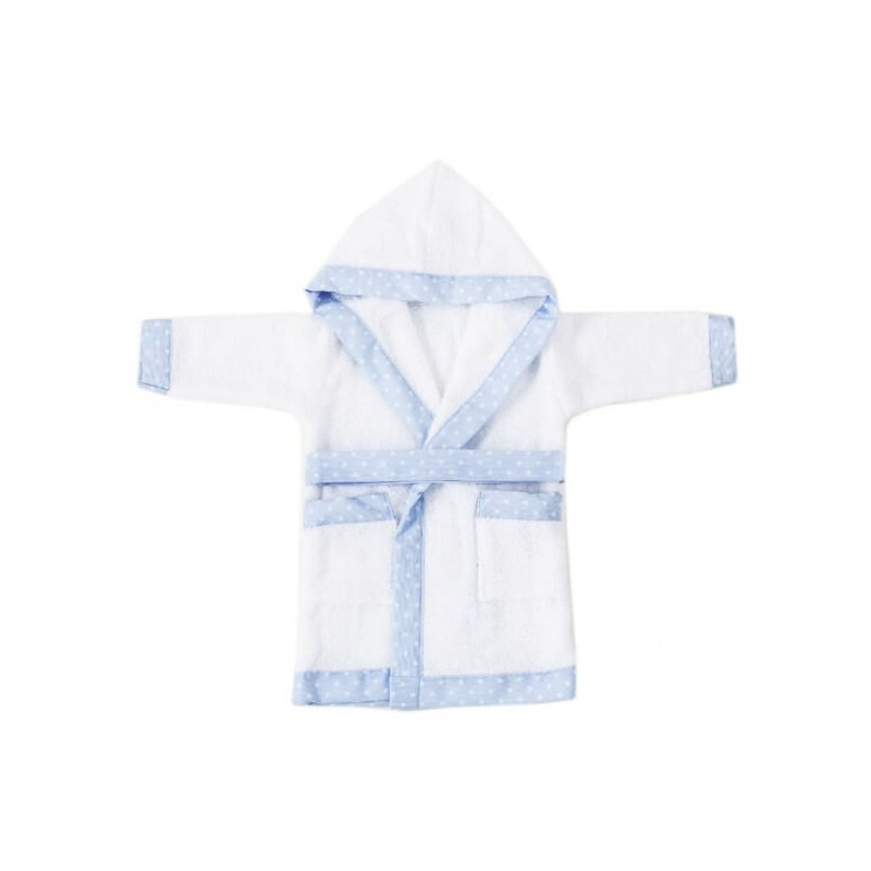 Albornoz Bebe y Niño Blanco con Jaretón Estrellitas Azul Albornoz Bebe y Niño Blanco con Jaretón Estrellitas Azul