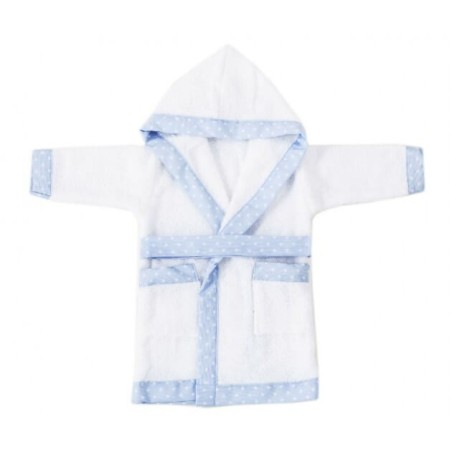 Albornoz Bebe y Niño Blanco con Jaretón Estrellitas Azul