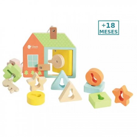 Puerta con Cerradura y Formas Classic World +18 meses Juguete madera - colores para niños