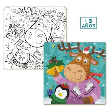 Puzzle para colorear 2 en 1 Ciervo y Pingüino Dodo +3 años