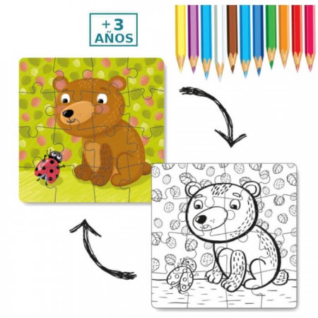 Puzzle para colorear 2 en 1 Osito Dodo +3 años - de niños