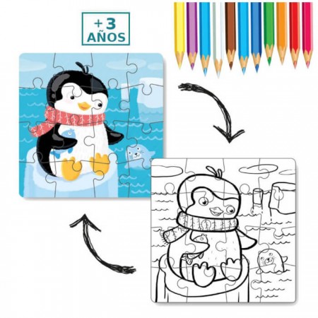 Puzzle para colorear 2 en 1 Pingüino Dodo +3 años - de niños
