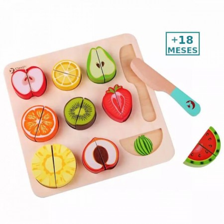 Puzzle Cortar frutas Classic World +18 meses Juguete madera - colores para niños