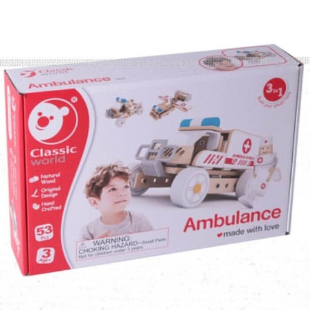 Caja presentación Set de construcción Ambulancia Classic World +3 años Juguete madera