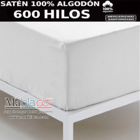 Sábana Bajera Blanca Satén 600 hilos 100% Algodón