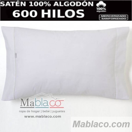 Funda de Almohada Blanca Satén 600 hilos 100% Algodón