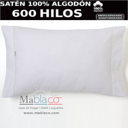 Funda de Almohada Blanca Satén 600 hilos 100% Algodón