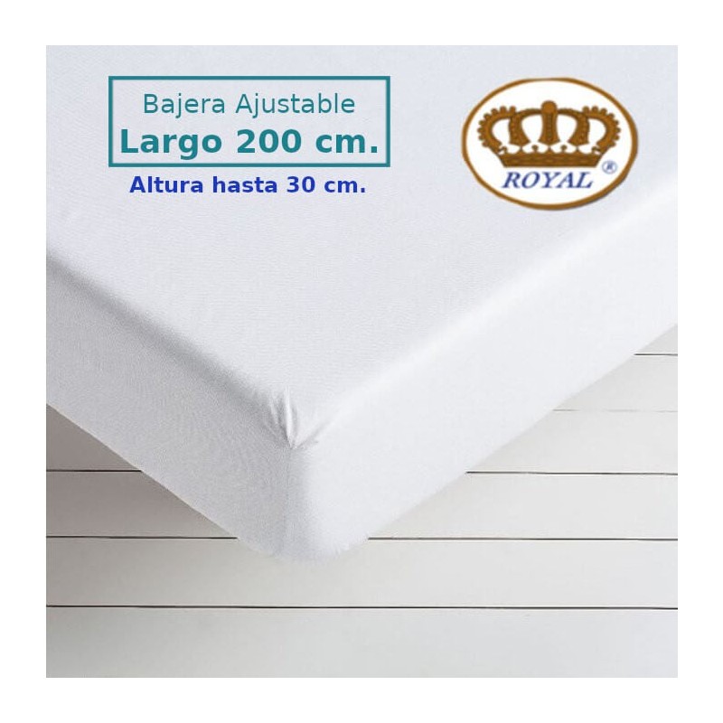 Sábana Bajera Blanca Medida Especial Largo 200 cm. y altura hasta 30 cm. Royal Sábana Bajera Blanca Medida Especial Largo 200 cm. y altura hasta 30 cm. Royal