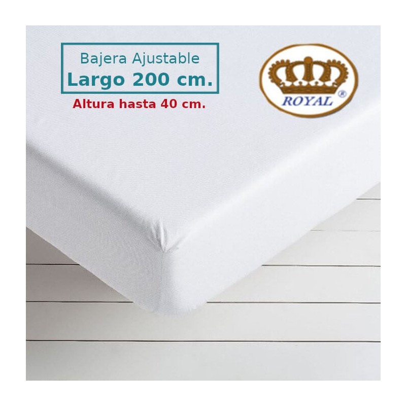 Sábana Bajera Blanca Largo Especial 200 cm. y altura hasta 40 cm. Royal