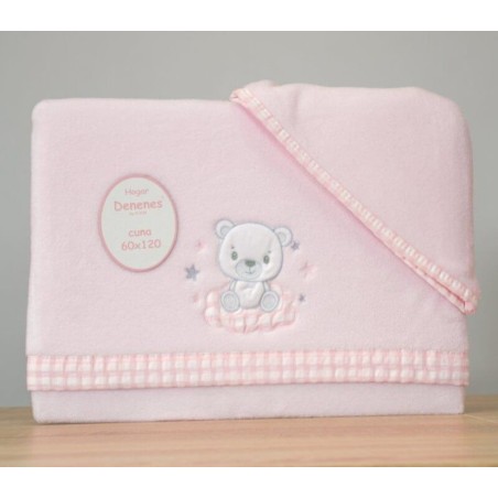 Juego Sábanas Bebé Invierno Microlina Osito Vichy Rosa