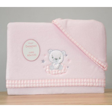 Juego Sábanas Bebé Invierno Microlina Osito Vichy Rosa - funda de almohada