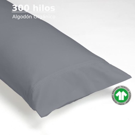 Funda de Almohada Ceniza 300 hilos 100% Algodón Orgánico Pespunte