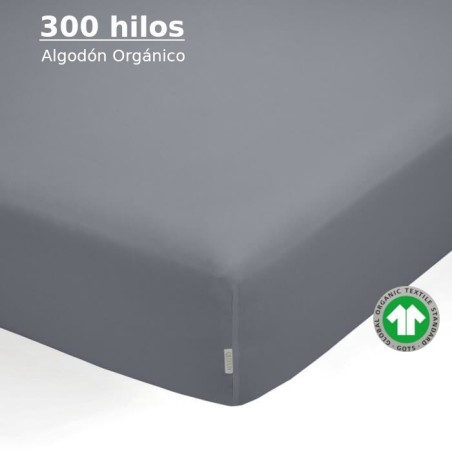 Sábana Bajera Ceniza Satén 300 hilos 100% Algodón Orgánico