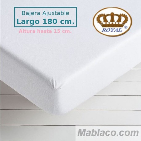 Sábana Bajera Ajustable Blanca Largo 180 cm y Altura 15 cm. Royal