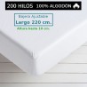 Sábana Bajera Blanca 200 hilos 100 Algodón Largo Especial 220 cm. y altura hasta 10 cm. Royal Sábana Bajera Blanca 200 hilos 100 Algodón Largo Especial 220 cm. y altura hasta 10 cm. Royal