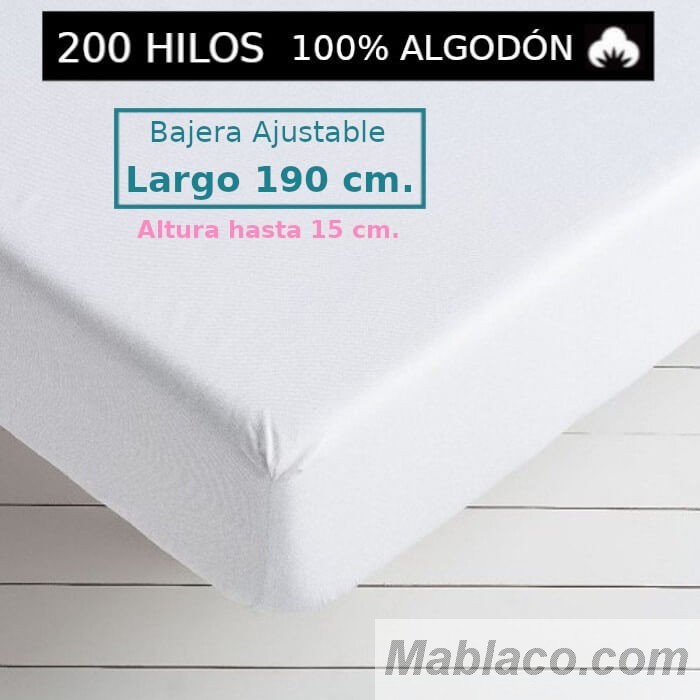 Royal - Sábanas Bajeras 100 Algodón 200 hilos Largo 190 y altura