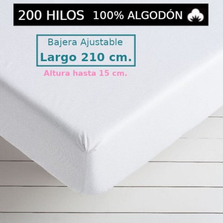 Sábana Bajera Blanca 200 hilos 100 Algodón Largo Especial 210 cm. y altura hasta 15 cm. Royal