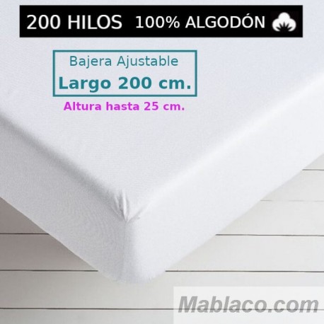 Royal - Sábanas Bajeras 100 Algodón 200 hilos Largo 200 y altura 25 cm.