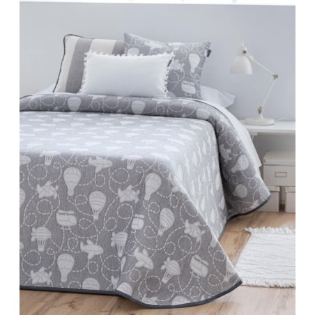 Colcha Jacquard Reversible Vuelo Gris