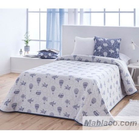 Colcha Jacquard Reversible Vuelo Azul