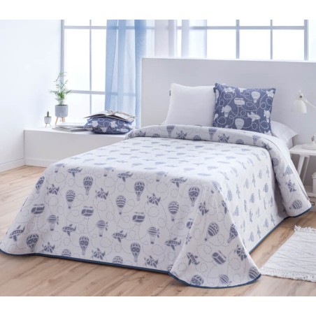 Colcha Jacquard Reversible Vuelo Azul