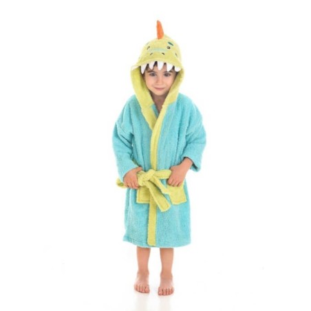Albornoz Infantil Reptor Dinosaurio Algodón con Capucha