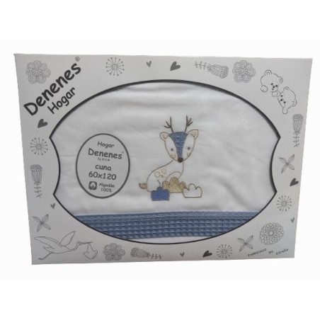 Juego Sábanas Bebé Ciervo Azul 100% Algodón