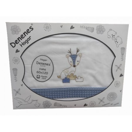 Juego Sábanas Bebé Ciervo Azul 100% Algodón - funda de almohada