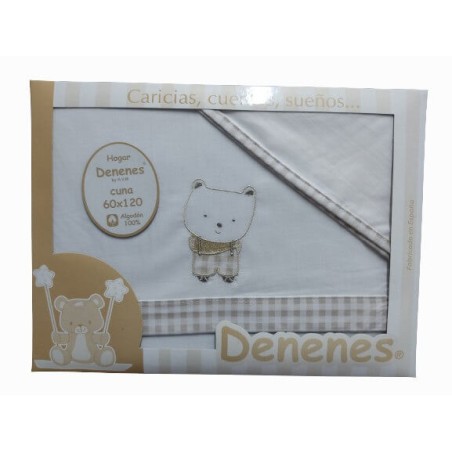Juego Sábanas Bebé Oso Tirantes Beige 100% Algodón