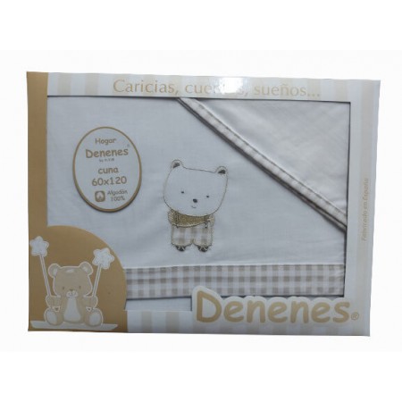 Juego Sábanas Bebé Oso Tirantes Beige 100% Algodón - funda de almohada