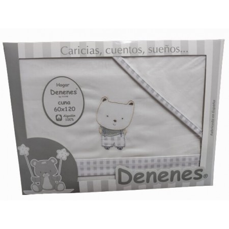 Juego Sábanas Bebé Oso Tirantes Gris 100% Algodón - funda de almohada