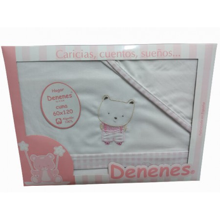 Juego Sábanas Bebé Oso Tirantes Rosa 100% Algodón - funda de almohada