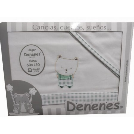 Juego Sábanas Bebé Oso Tirantes Verde 100% Algodón - coche