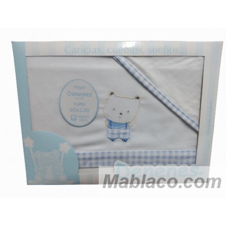 Sabanas Cuna 60x120 algodon 100% - (bajera+encimera+funda almohada)  Fabricadas en España (Perritos azul)